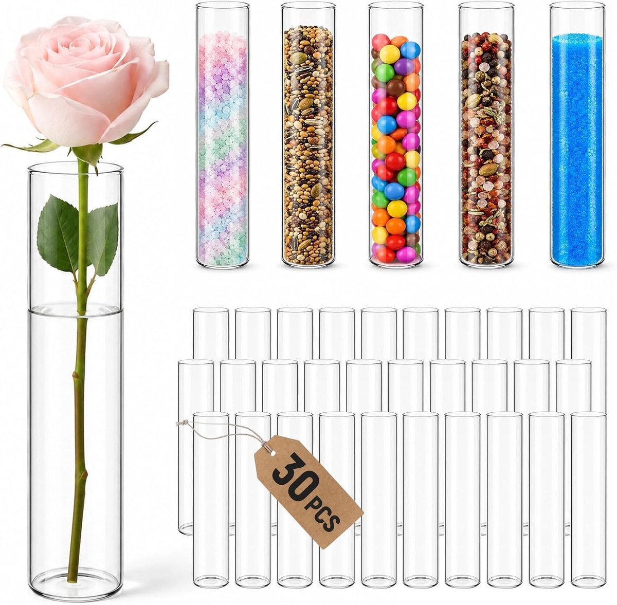 30 Stuks Testbuizen van Borosilicaatglas - Perfect voor Laboratorium, Wetenschappelijke Experimenten en Educatieve Doeleinden