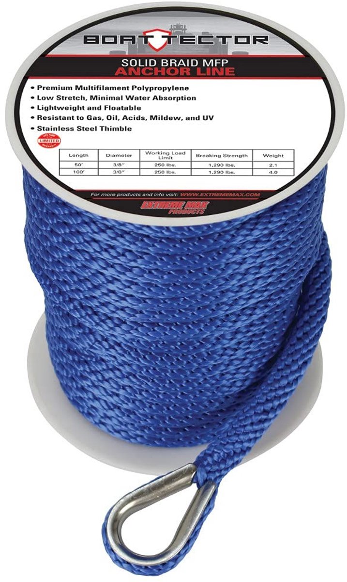 Bootankerlijn - 1/2" x 100' van Multifilament Polypropeen - Wit