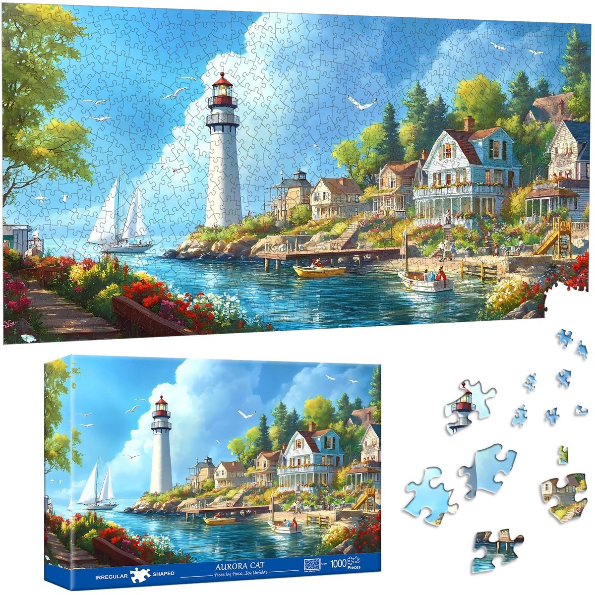 Puzzel Lighthouse Village - 1000 stukjes met speciale vormen