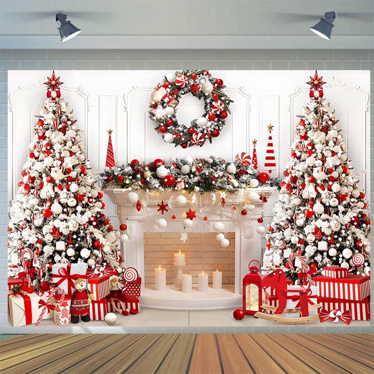 Achtergronddecoratie voor Kerst - Vuurplaats en Boom - 3x2m