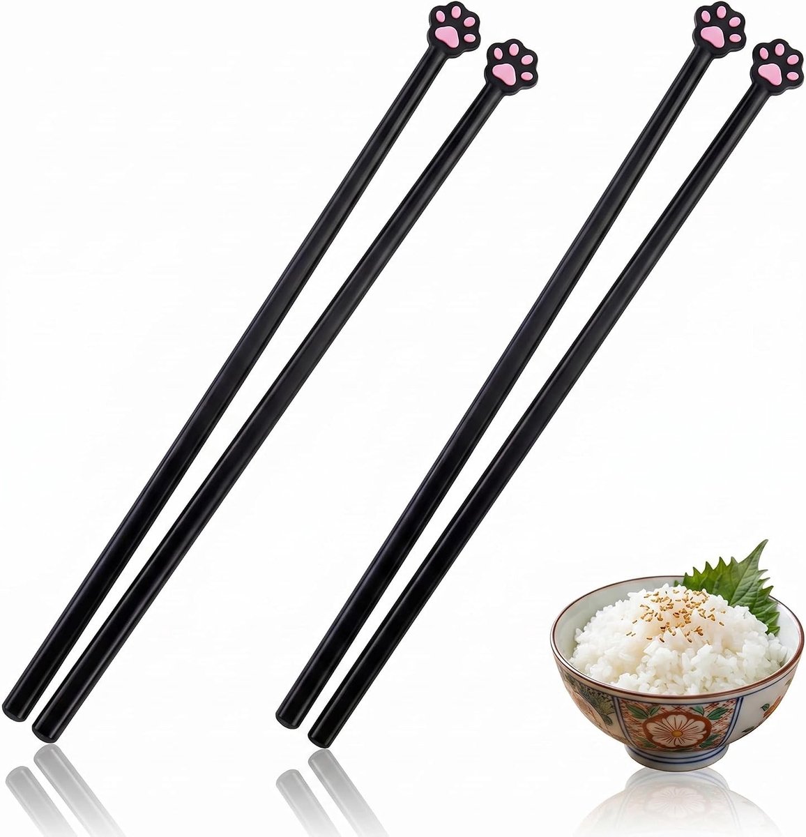 Eetstokjes met kattenpoot ontwerp, 2 paar herbruikbare eetstokjes voor sushi en noedels