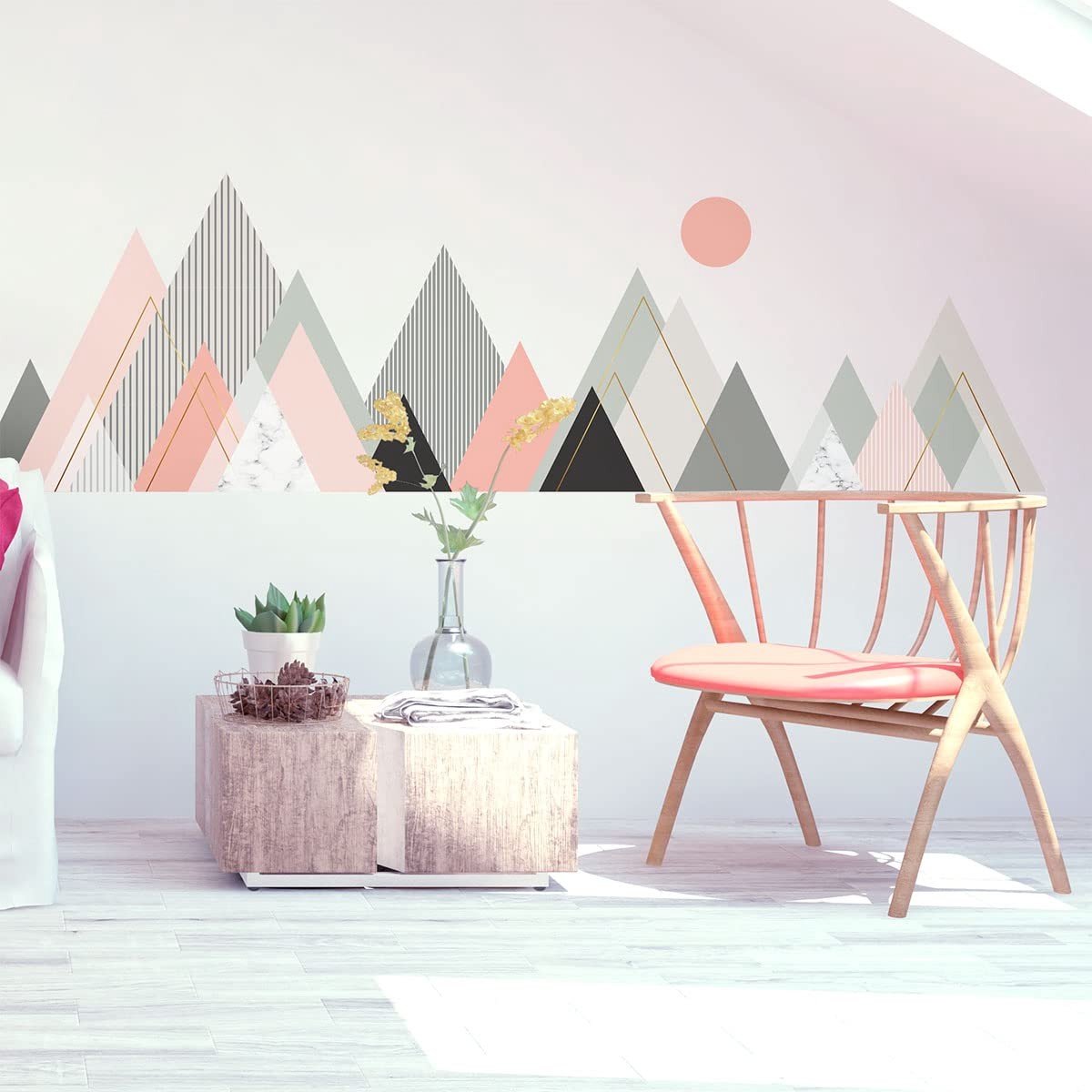 Wandstickers voor Kinderen - Grote Sticker Scandinavische Bergen 95 x 135 cm