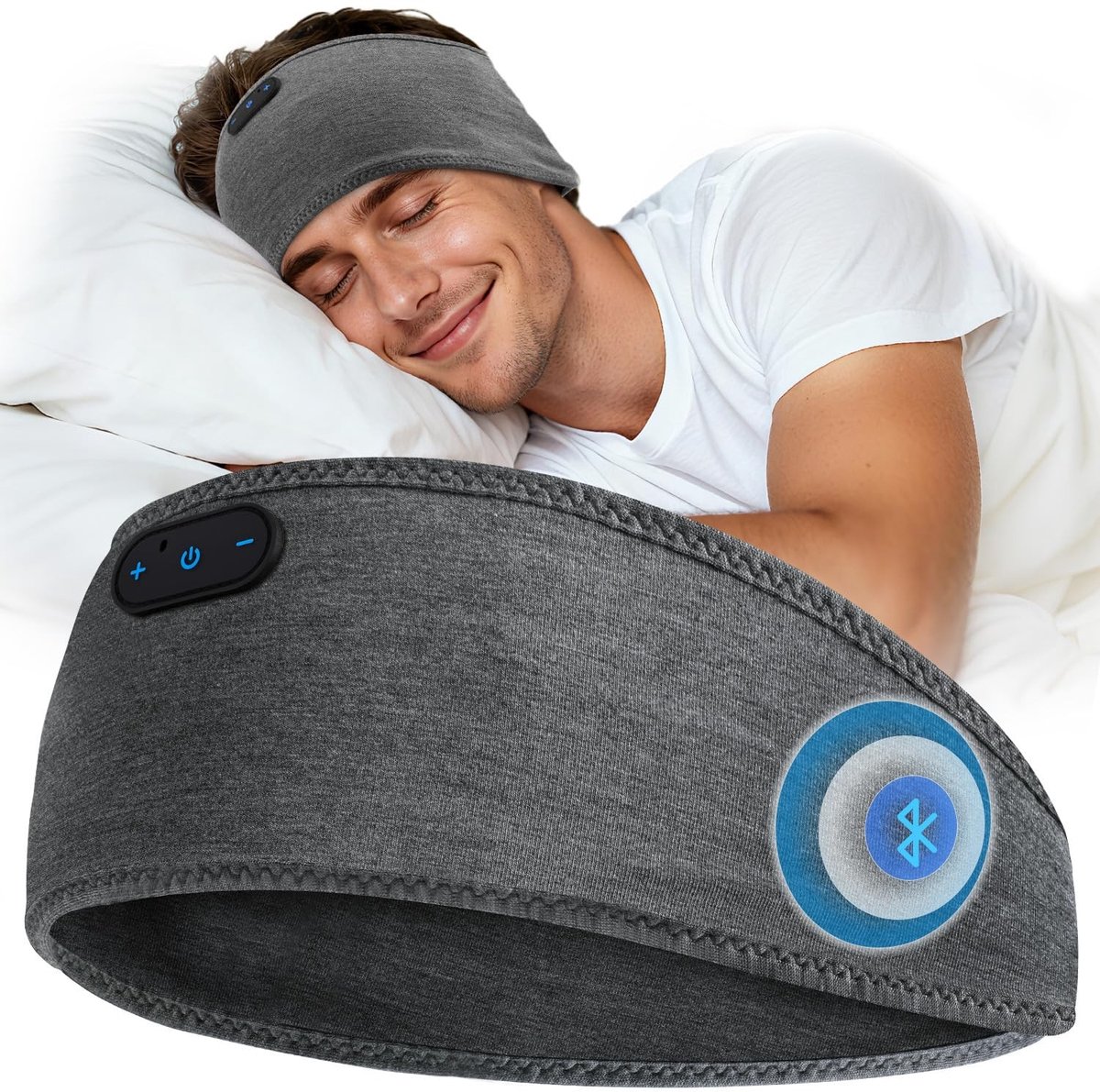 Bluetooth Hoofdbandkoptelefoon - Zacht en Ademend - Grijs