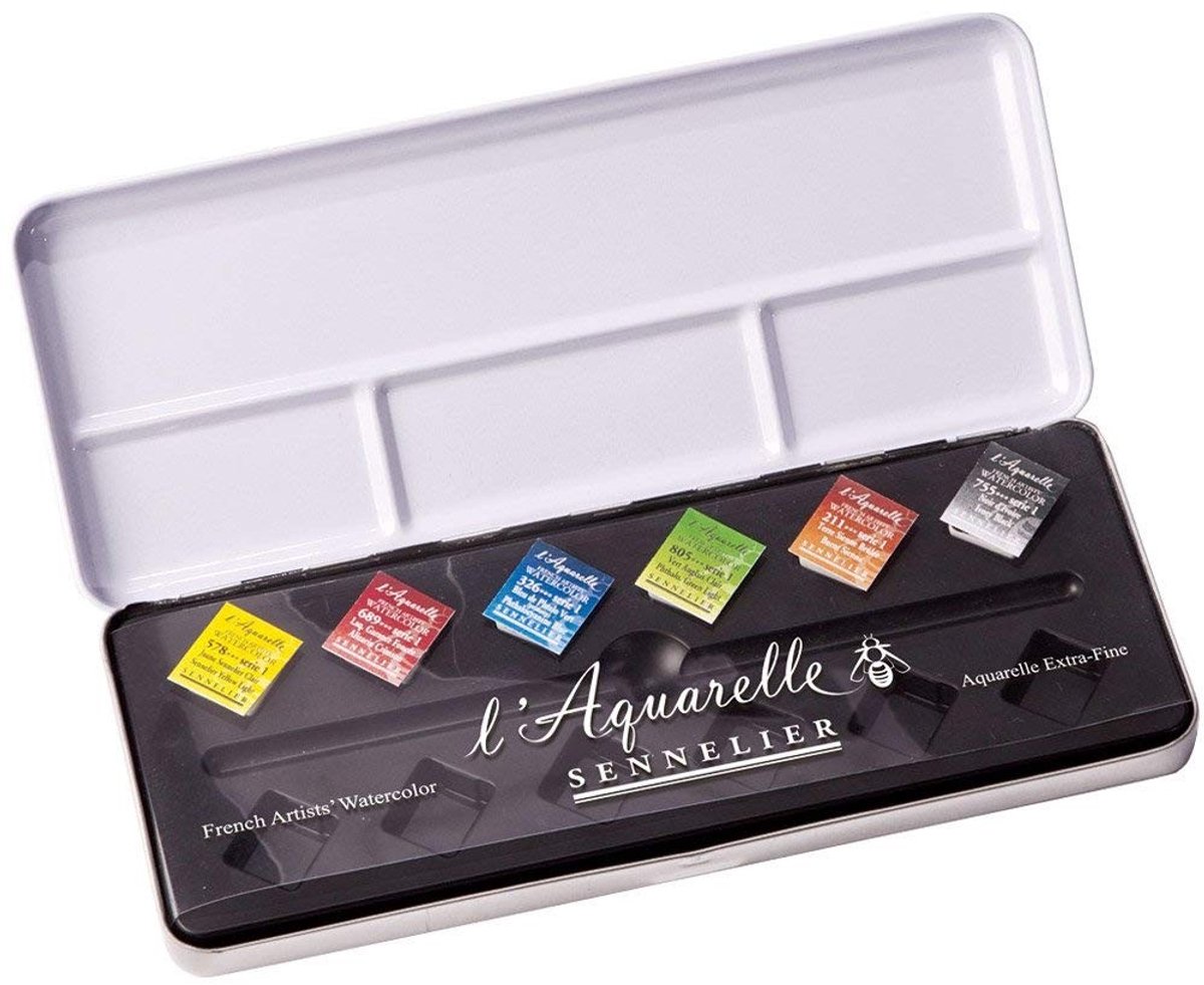 Waterverfset met 6 Half Pans in Metaal Koffer