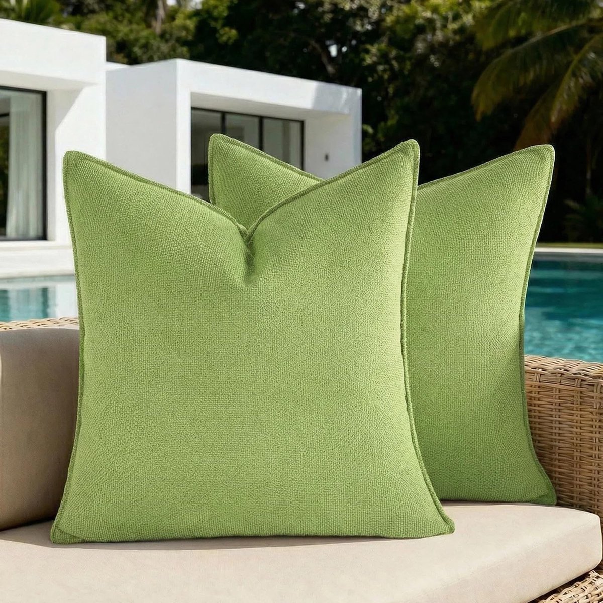 Set van 2 Decoratieve Kussenhoezen - Waterdicht en Weerbestendig - 55 x 55 cm - Groen