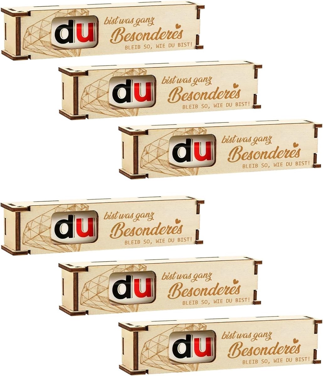 6 Houten Geschenkdozen met Persoonlijke Boodschap voor Bonbons, Verjaardagen en Jubilea