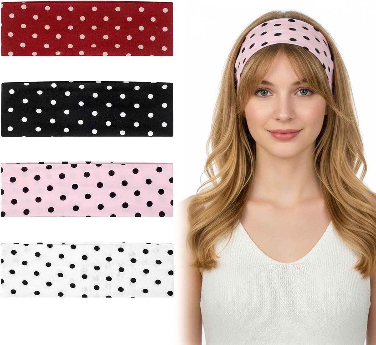 Elastische Haarbanden voor Vrouwen - 4 Stuks Gestreepte en Polka Dot Sportaccessoires voor Yoga en Fitness
