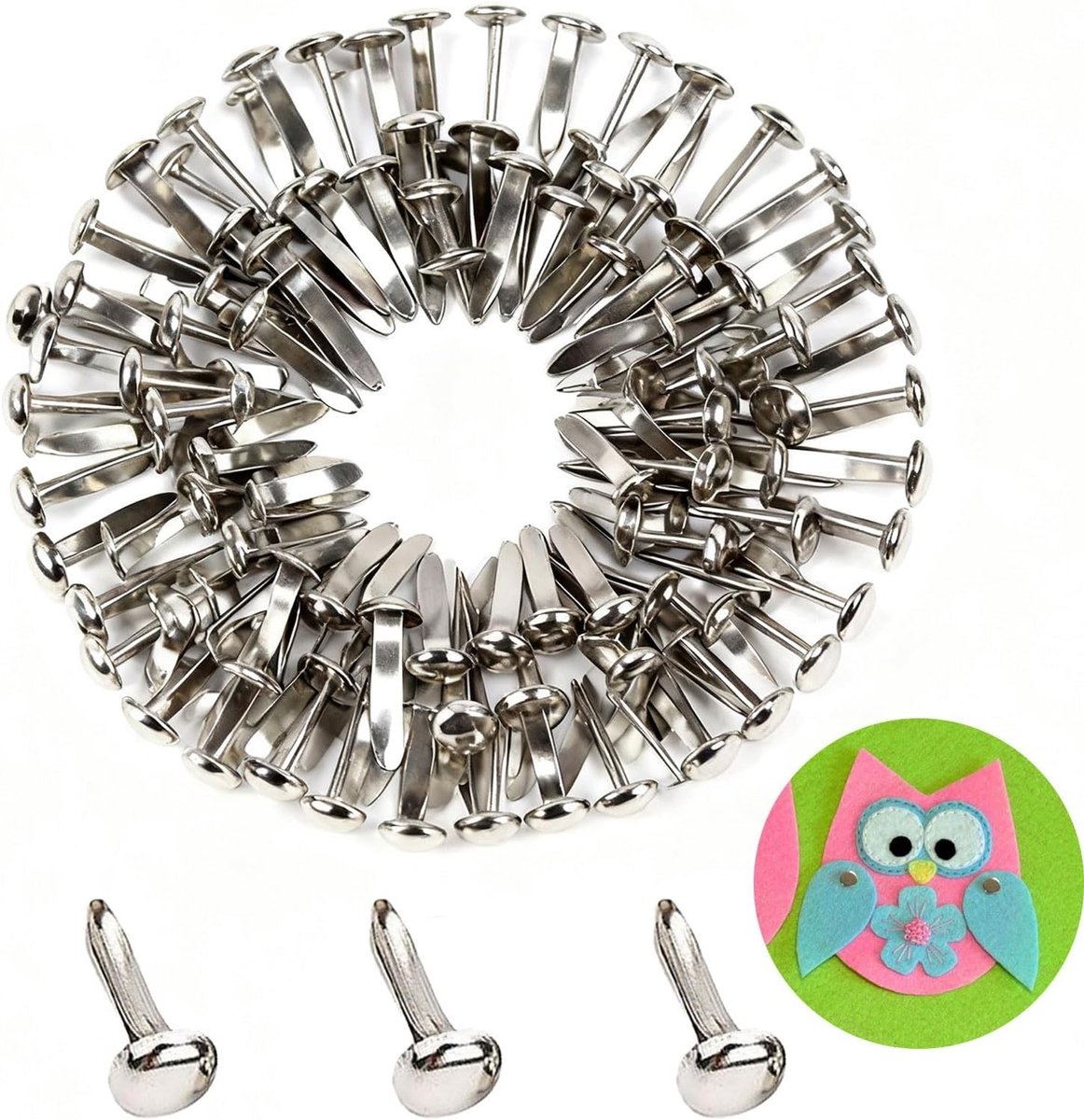 Mini brads en ronde klemmen voor knutselen - 100 stuks, ideaal voor hobbyprojecten en scrapbooking