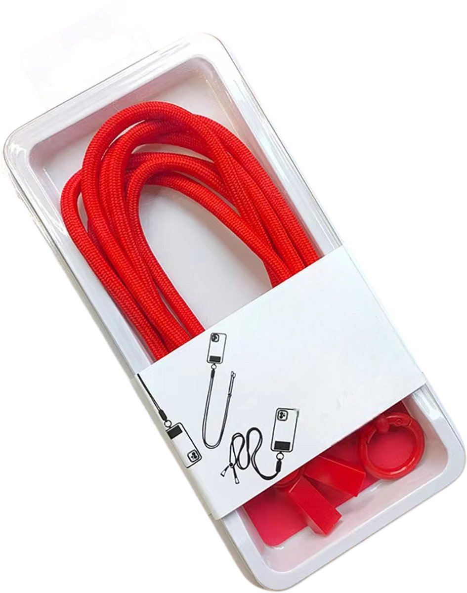Universeel Telefoonkoord – Afneembaar en Draaibaar Mobiel Hangkoord, Kleurrijk Telefoonaccessoire voor Smartphone - Rood