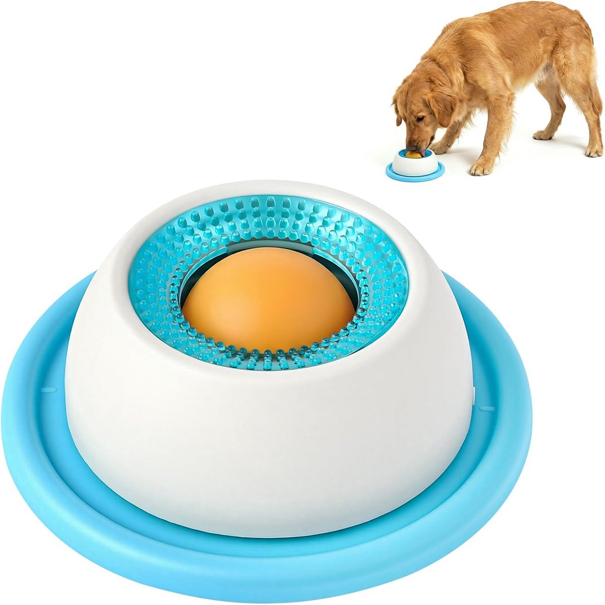 carmdering - Likspeeltje voor honden - likbak voor honden - likbal voor kleine honden - voerdispenser - voerbak met geïntegreerde draaiende bal voor verveelde puppy's - blauw- 1stuks
