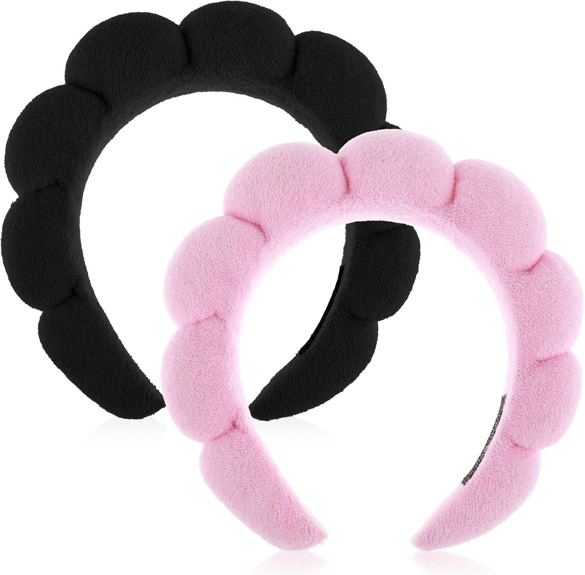 Set van 2 Spa Haarbanden voor Vrouwen - Zachte Spons voor Gezichtsverzorging en Make-up, Ideaal voor Douche en Haarstyling (Roze-Zwart)