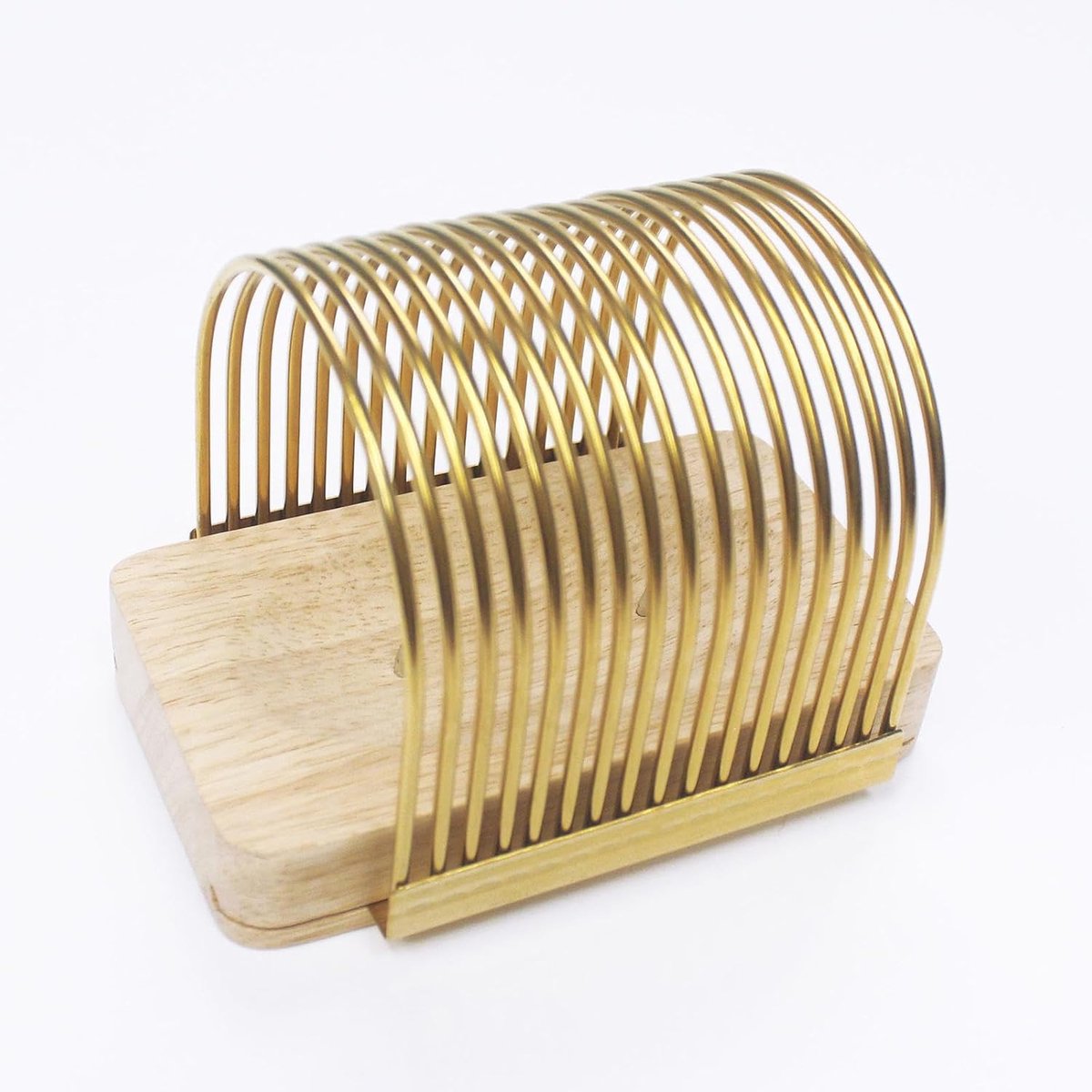 KZQ Broodsnijder met houten basis - Bakgerei voor toast en zelfgebakken brood - Stevig en eenvoudig in gebruik - Goud