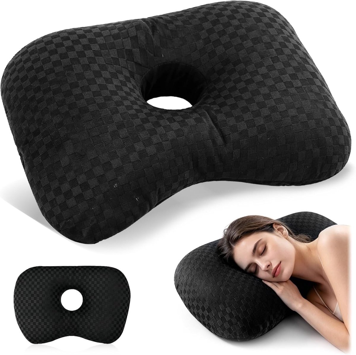 Zijslapers Kussen met Uitsparing voor Drukverlichting, Extra Zacht Polyester Velours, Wasbare Hoes, Ideaal voor Nieuwe Piercings en Oorpijn, 32 x 44 cm