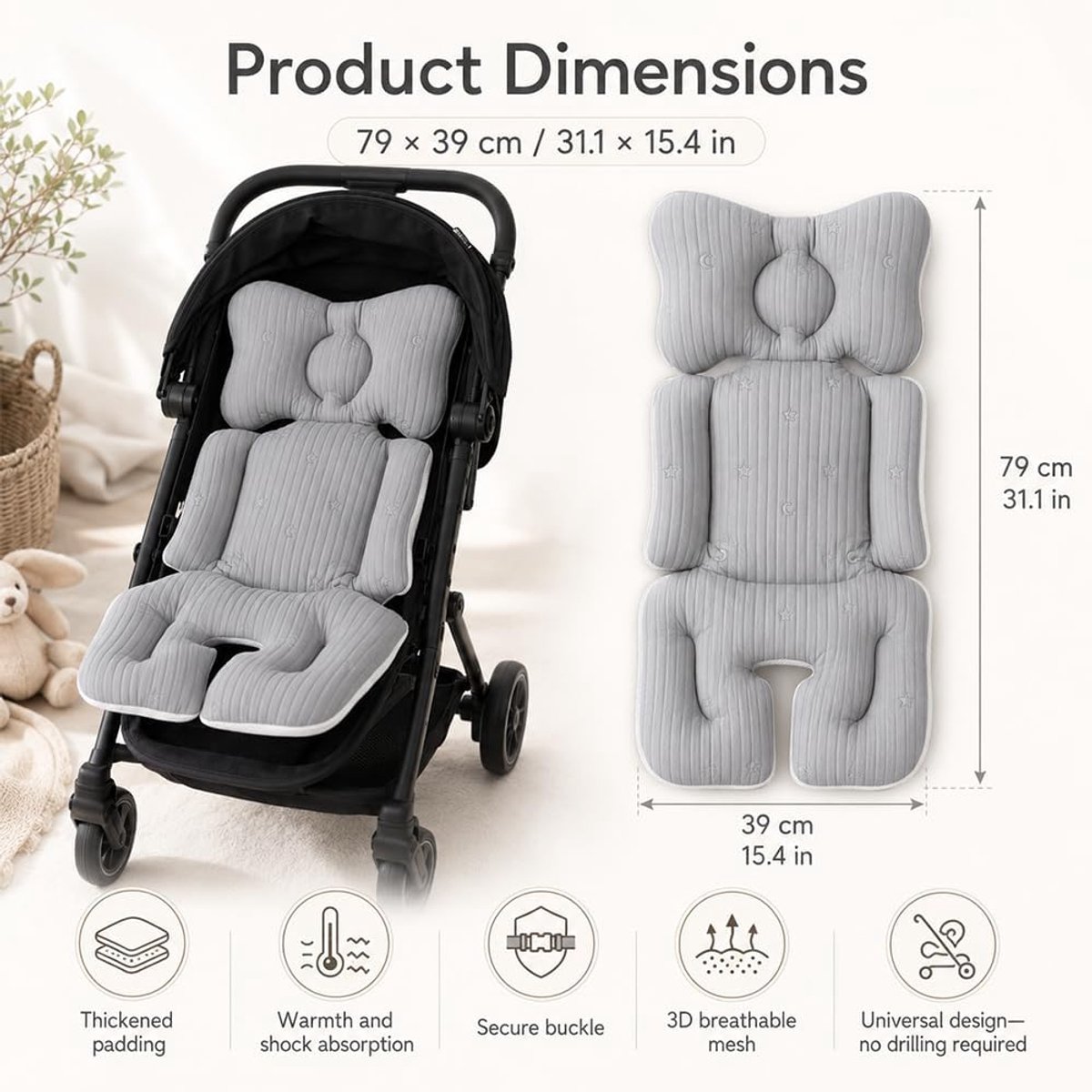 Zitverkleiner voor babyautostoeltje - Comfortabel & Zacht - Inlegkussen Kinderwagen - Stoelverkleiner baby - Baby zitkussen - Kussen voor Babystoel - Stoelverhoger - Autostoel - Veilig reizen - Wasbaar - Voor kinderwagen, autostoel, kinderstoel thumbnail 2