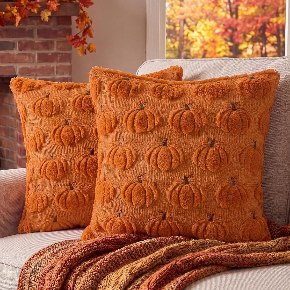 KZQ 2-delige Halloween herfst kussensloop 45x45 cm - Roestoranje pompoen- en spookdecor - Voor bank en bed - Multicolor
