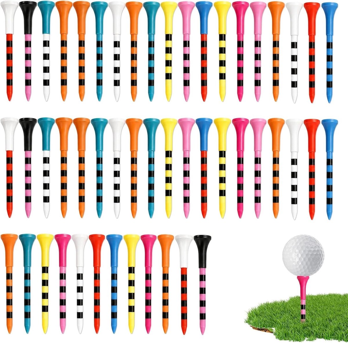 Set van 50 Stuks Golf Tees van 70mm en 83mm - Duurzame Golfbalhouders in Diverse Kleuren voor Training en Oefeningen op de Golfbaan