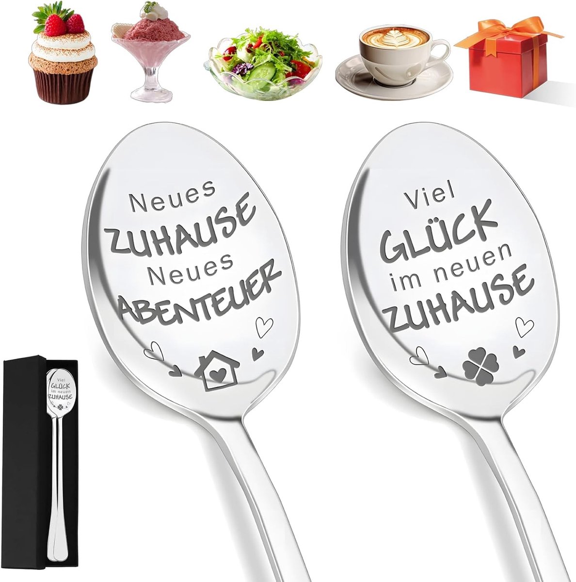 Luxe koffielepel met gravure voor nieuwe avonturen in je nieuwe huis, perfect cadeau voor koffieliefhebbers