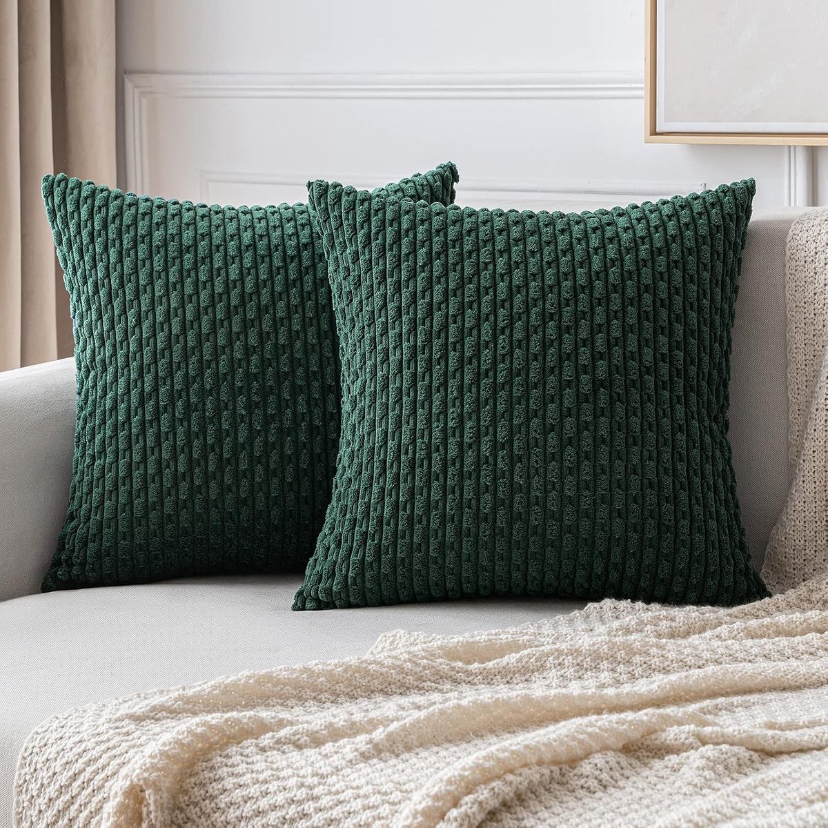 Decoratieve Velvet Kussenhoezen voor Sofa en Stoelen, Zachte Vierkante Kussens met Onzichtbare Rits, 16x16 Inch 40x40cm, 2 Stuks Donkergroen