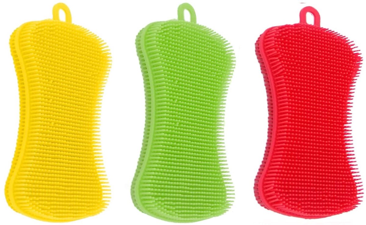 3-Pack Siliconen Sponsen - Multicolor voor Vaat en Groenten
