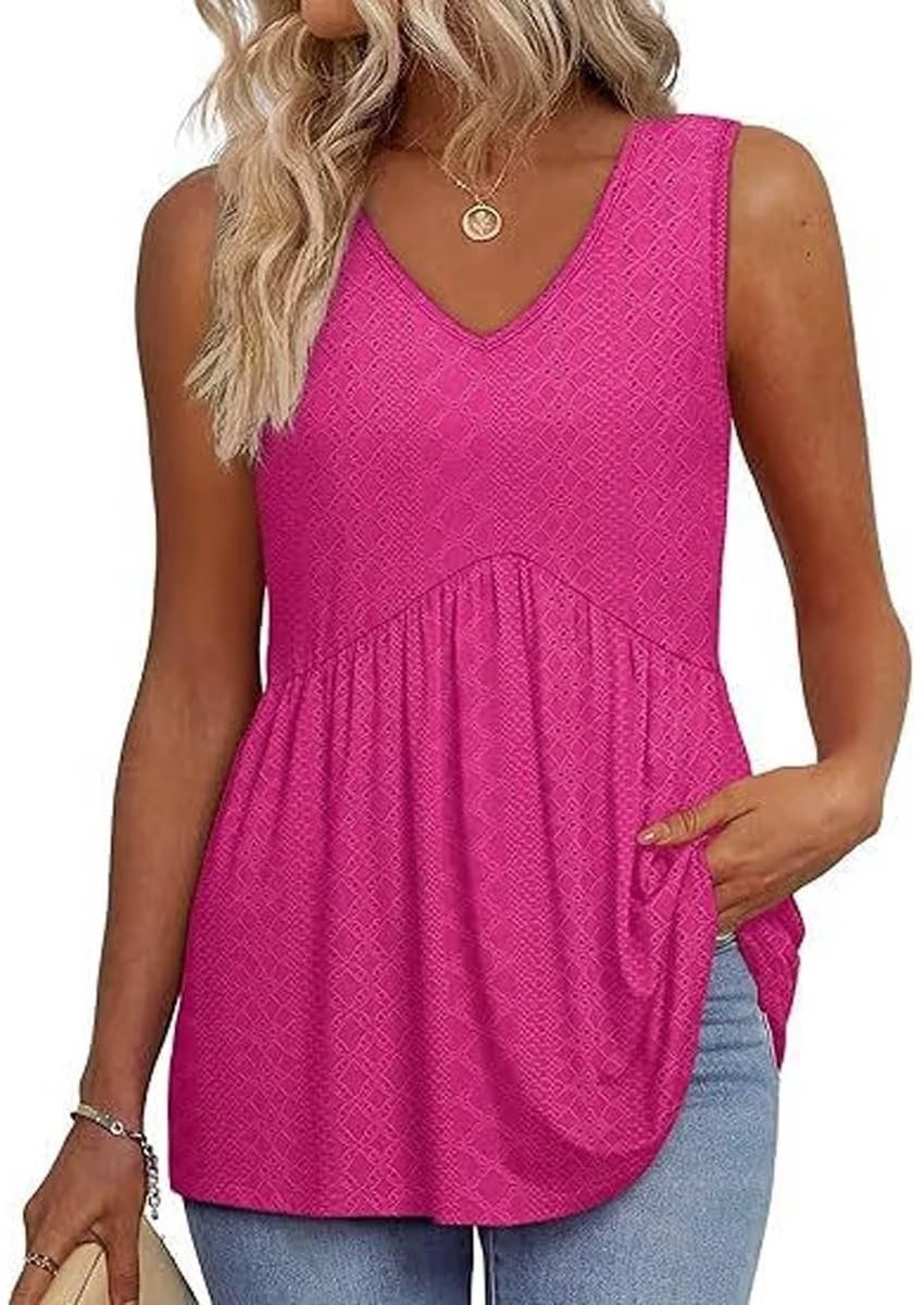 Dames tanktop - Mouwloos met V-hals - Zomeroutfit - Roze Rood - Maat L