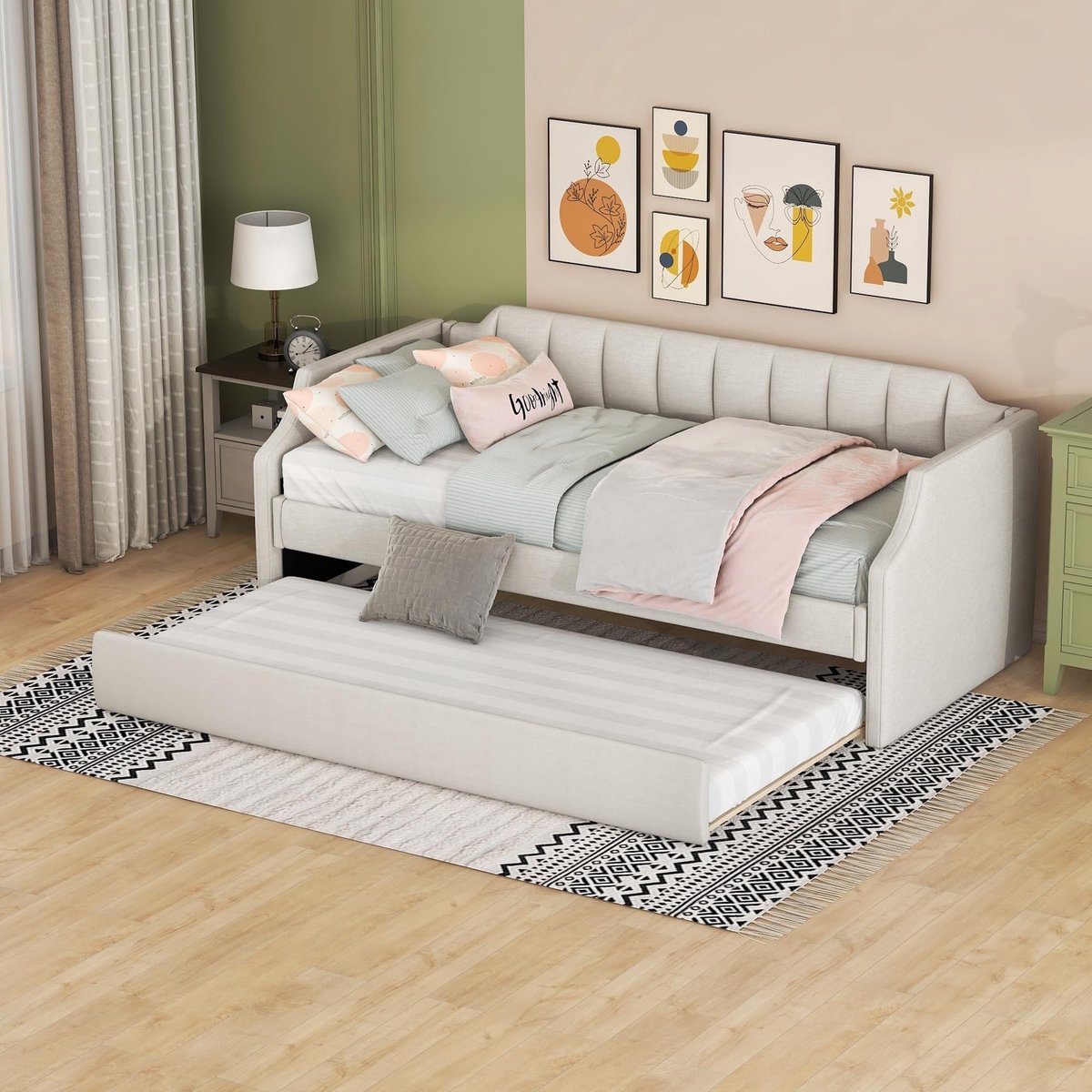 Dagbed met quilt en rolbed - 90 x 200 cm - Beige