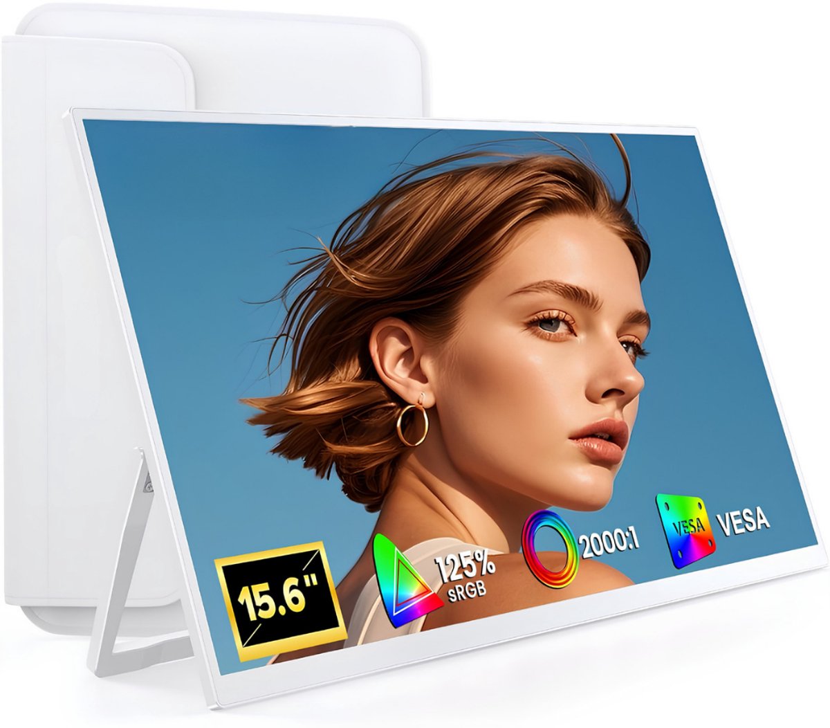 KIRA® Portable Monitor - 15.6 Inch - Draagbaar Scherm - Draagbare Monitor - Wit - 35cm x 21cm x 1cm
