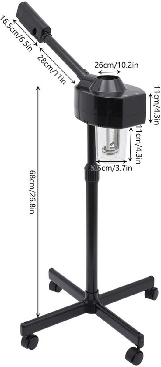 Gezichtsstomer 800 W Zwart - 680 ml Waterreservoir - 360 Graden Draaibare Sproeikop - Voor Diepe Hydratatie En Huidverzorging