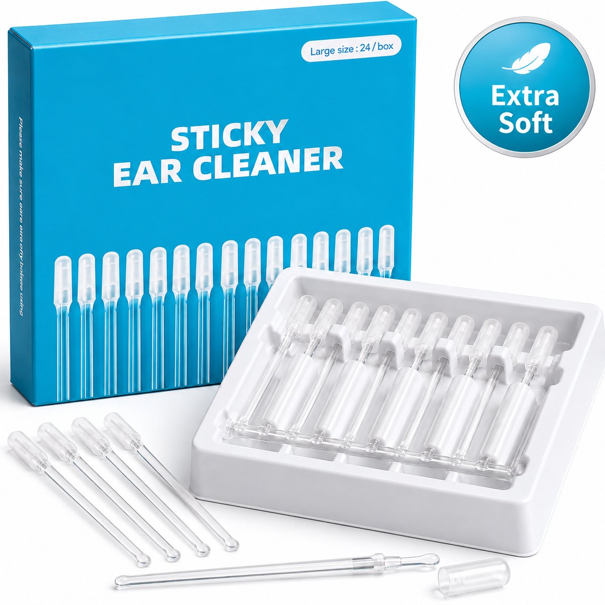Oorwattenstaafjes voor Oorsmeer - Extra Zachte Kleef-Tip - 24 Stuks