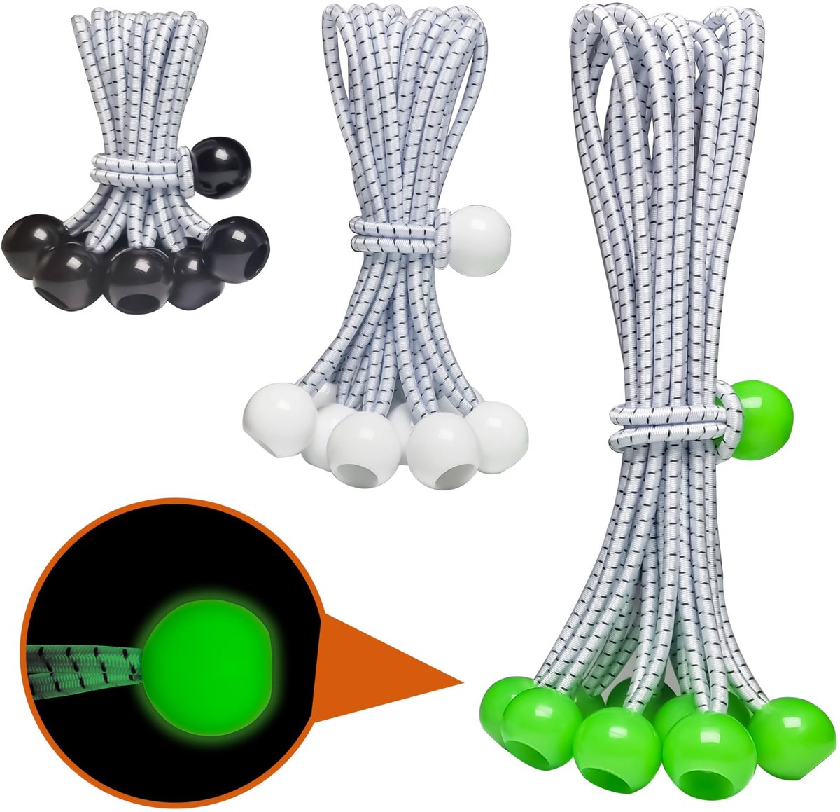 30-piece ball bungee cords, a bungee cord with a ball is available in three sizes: 4" 6" 9", UV resistant, antioxidant, secure tying. (30, black, whit