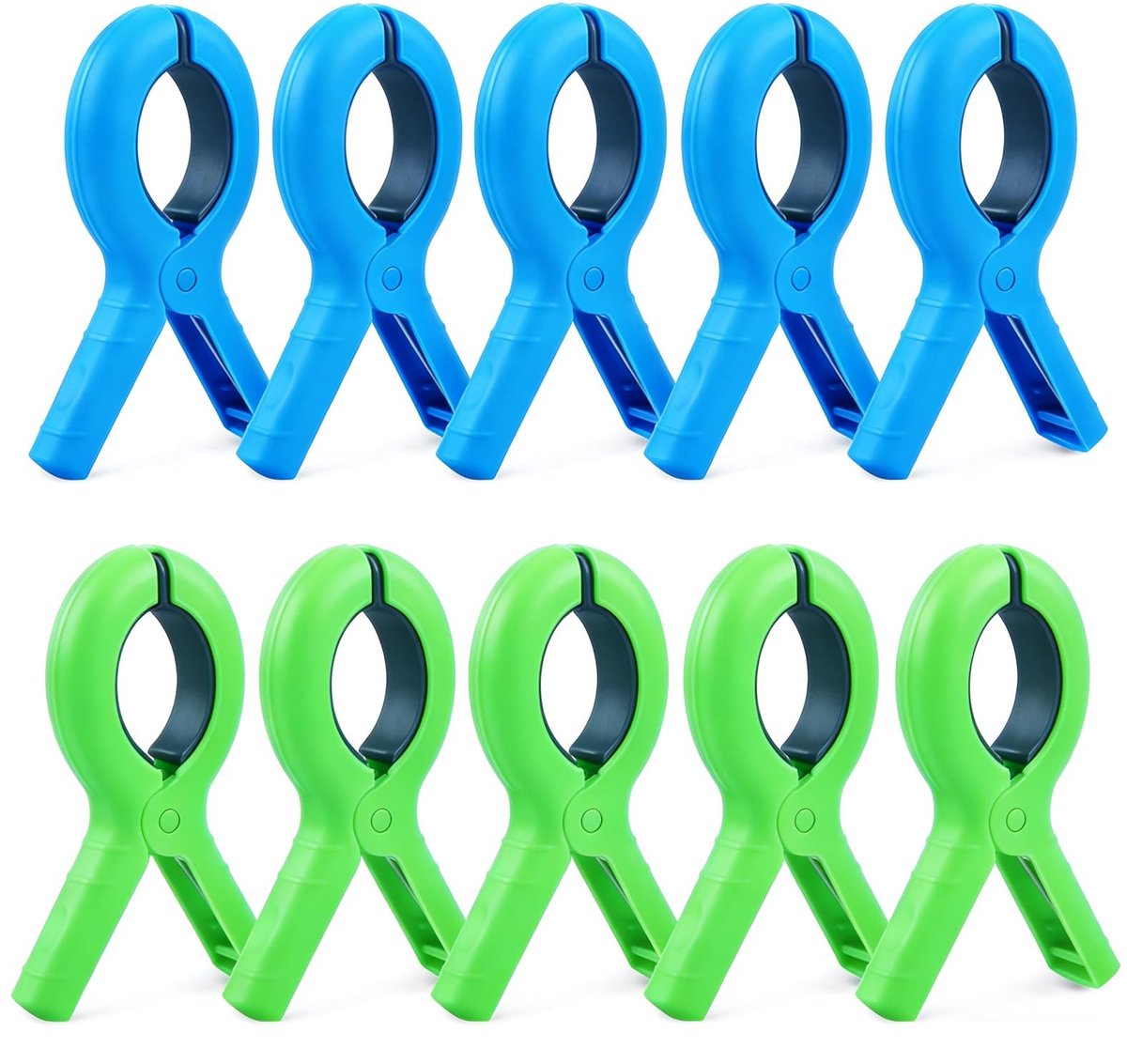 Set van 10 Grote Strandhanddoek Klemmen - Windproof - Blauw en Groen