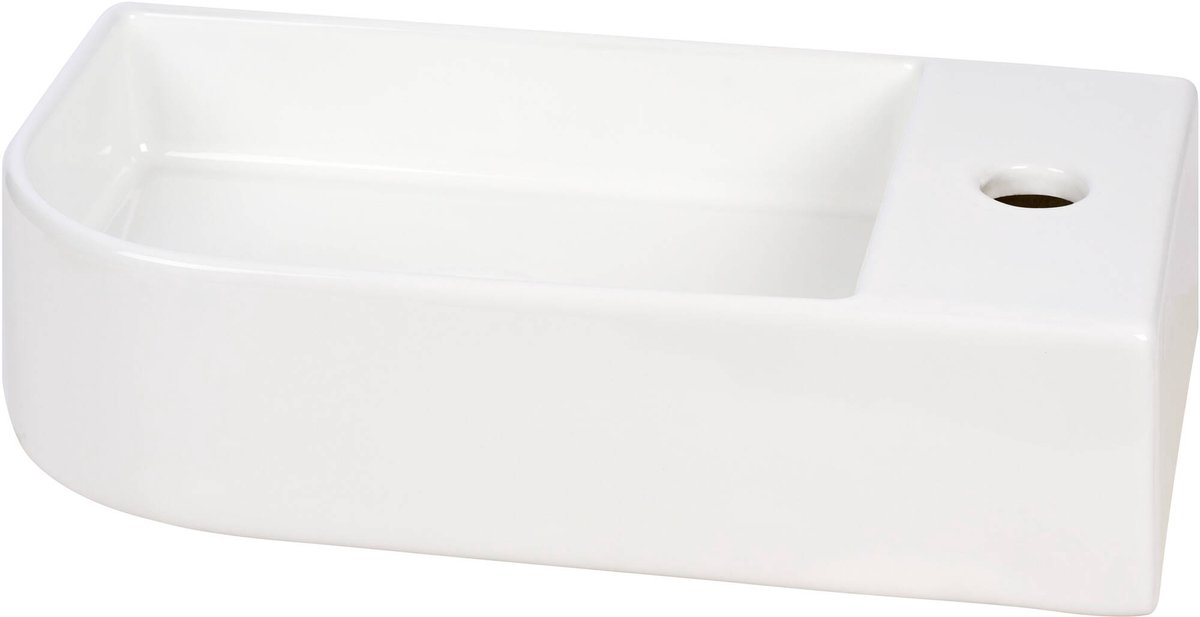 Saqu Olivo fontein links afgerond met kraangat rechts 40x22x10cm glans wit