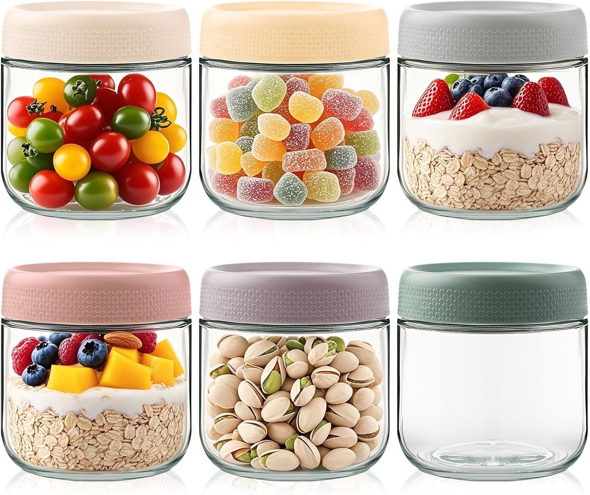 Overnight Oats Jars 350ml - Set van 6 Herbruikbare Potjes voor Havermout, Salades en Snacks met Maatstreepjes