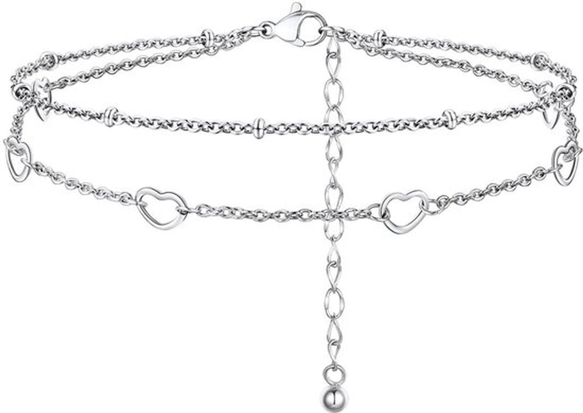 Dames Anklet Set van 3 - Waterdicht en Stevig - 22 cm + 5 cm Verlenging met Sieraad Doos