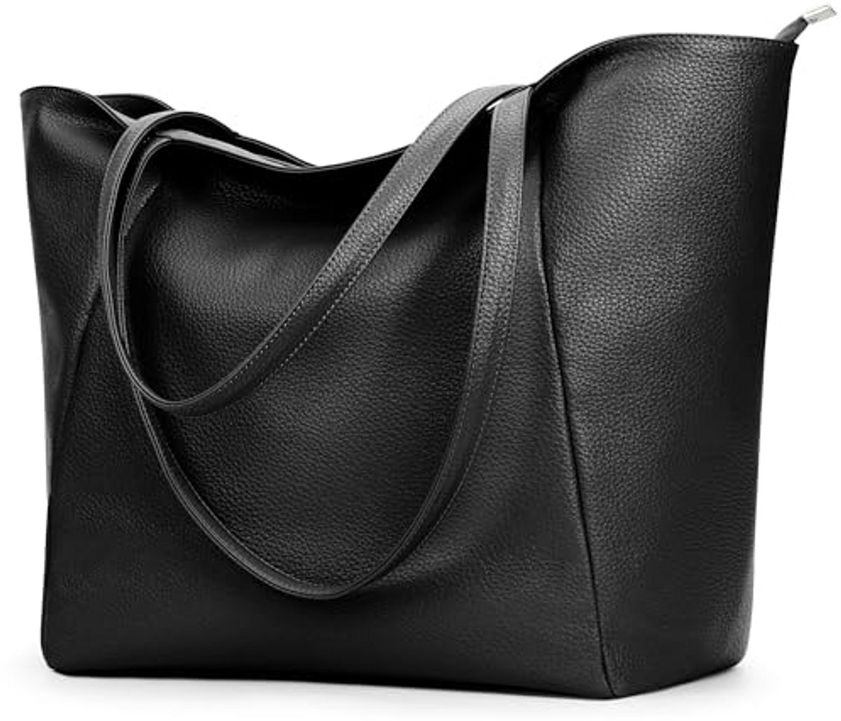 Dames Shopper Tas van Vegan Leer, Grote Schoudertas met Rits en Meerdere Vakken, Ruime Handtas voor Werk en Reizen