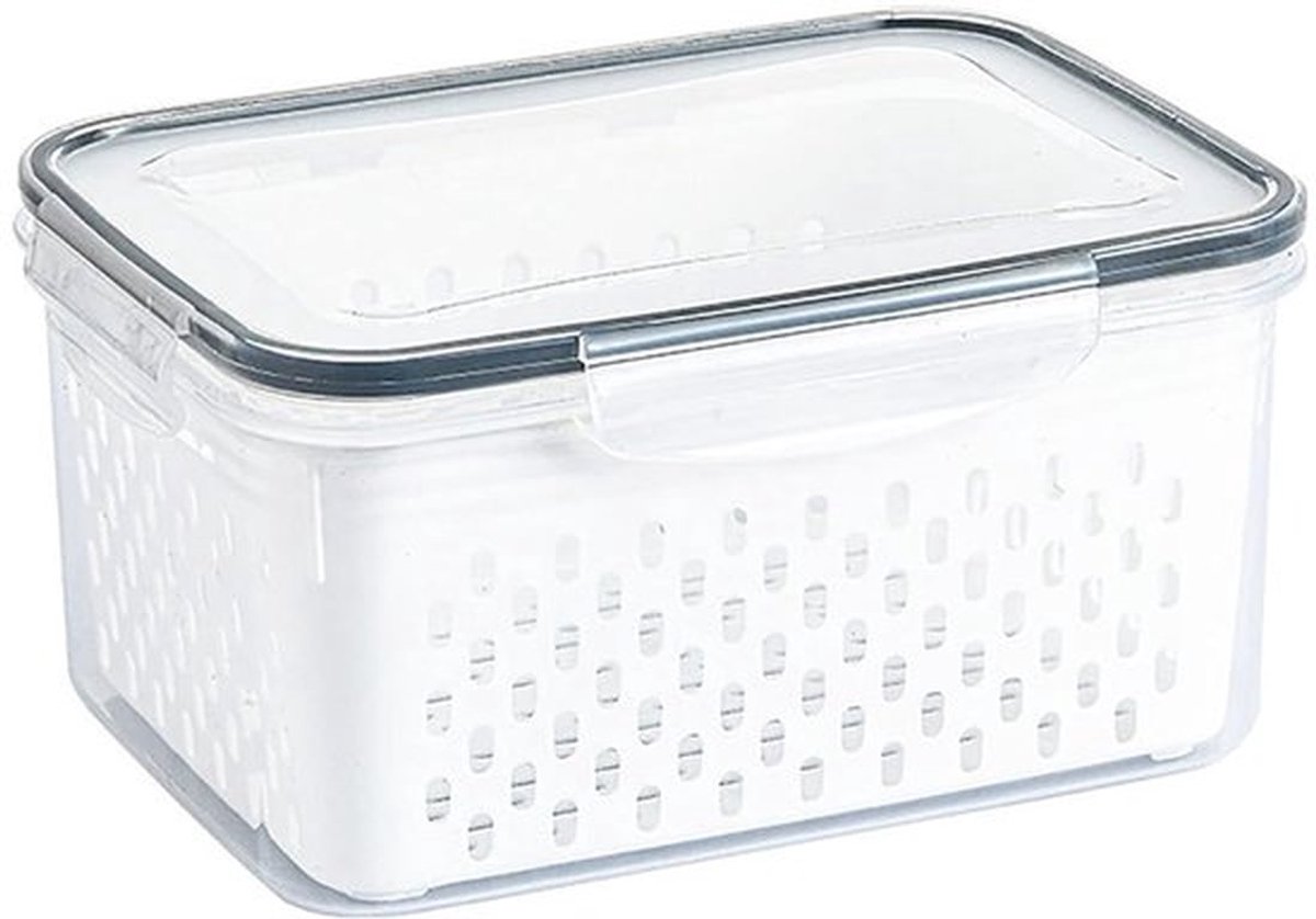 Afvoermand voor opbergmand, fruitcontainers, transparante groenteopslagcontainer met afvoerontwerp, multifunctionele keukenopslag voor druiven en sla (1750 ml)