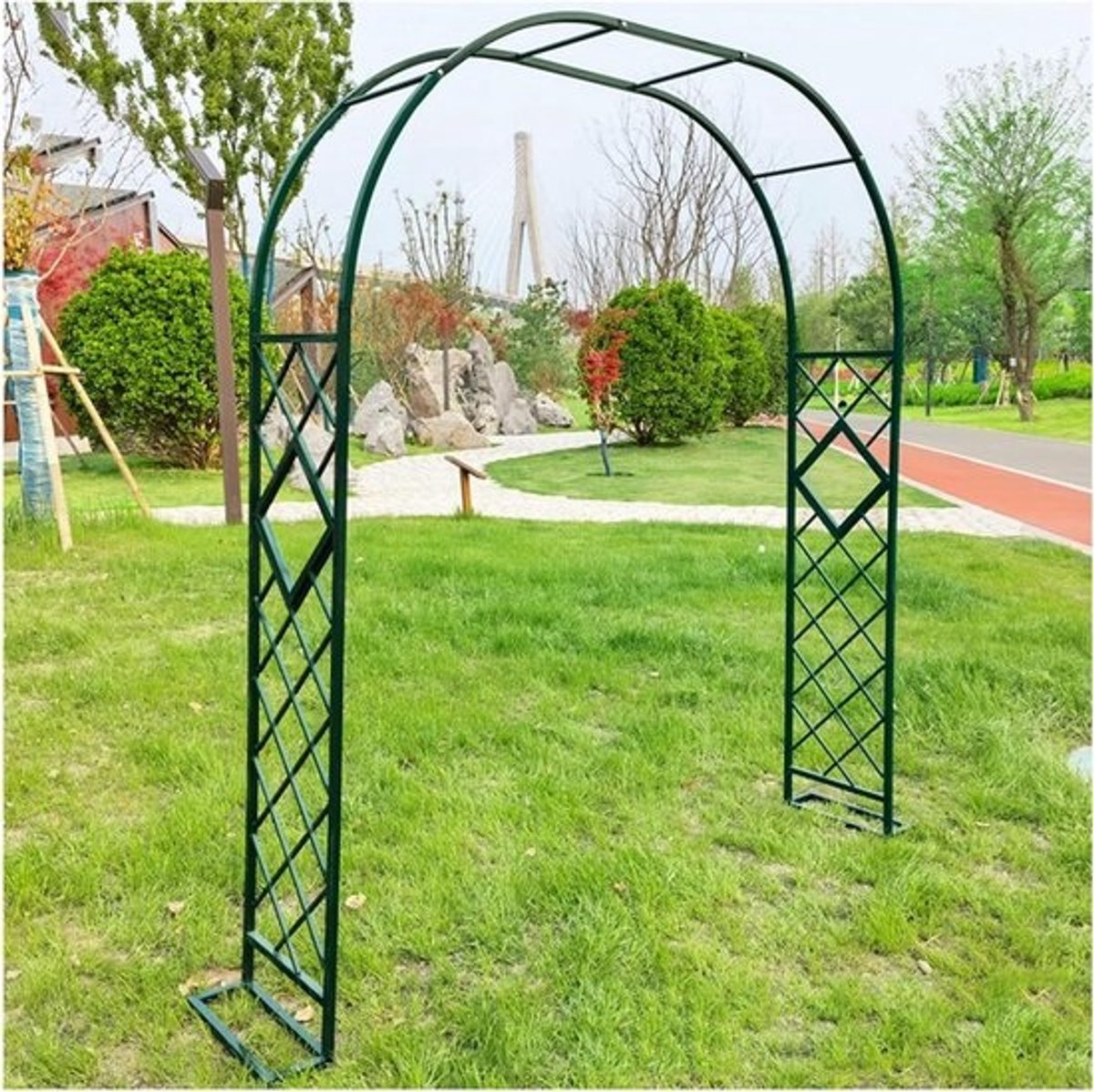 Metalen Tuinboog - Rozenboog Prieel - Planten Klimmen - Robuuste Vierkante Buizen - W260xH230cm - Groen
