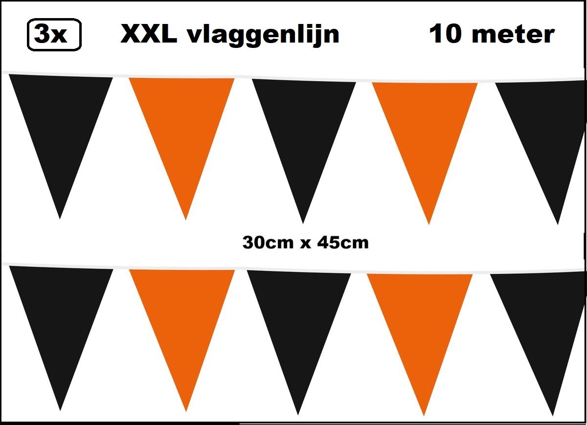 3 stuks XXL Vlaggenlijn zwart/oranje 30cm x 45cm - Giga vlaglijn themafeest party festival