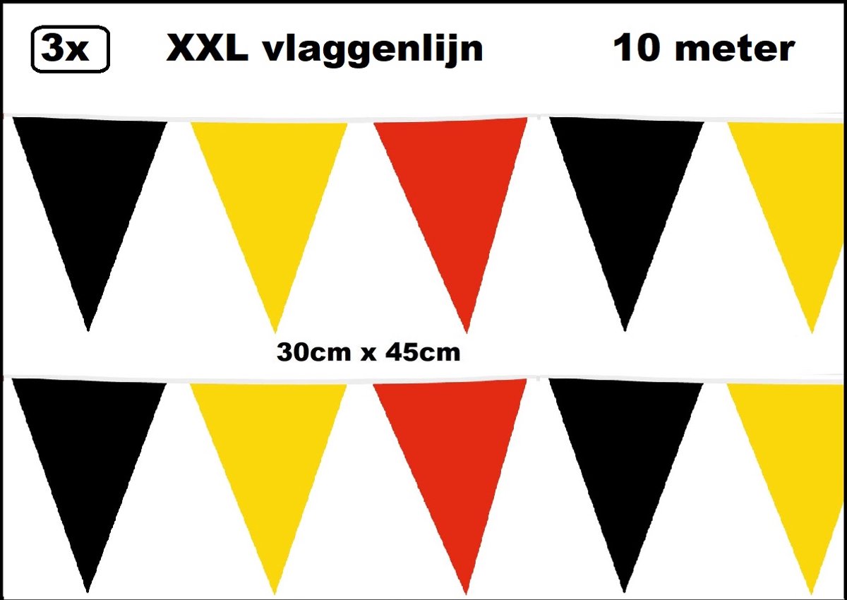 3 stuks XXL Vlaggenlijn rood/geel/zwart 30cm x 45cm - Giga vlaglijn themafeest party festival