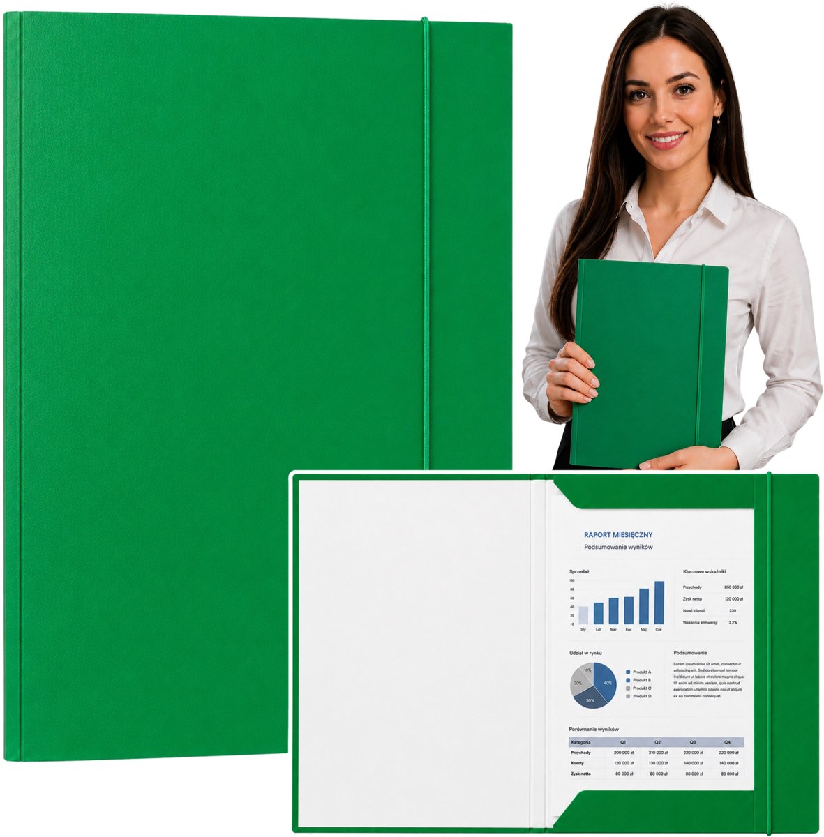 Kartonnen map met elastiek gelakt A4 300 G/m2 groen - UNI