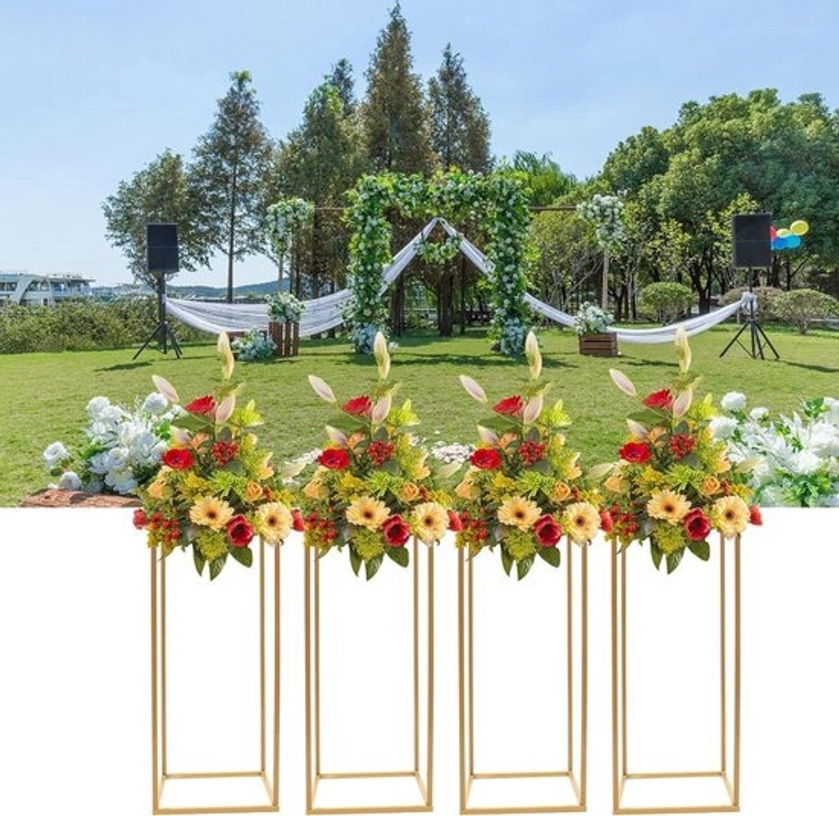 Gouden Vazen - Bloemstandaarden - Feestelijke Decoratie - Duurzaam IJzer Ontwerp - 60 cm Hoog - Goud