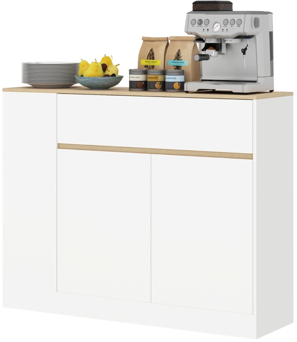 Clruro Dressoir - 105 x 30 x 81,5 cm - Lade en Verstelbare Plank - Spaanplaat - Wit
