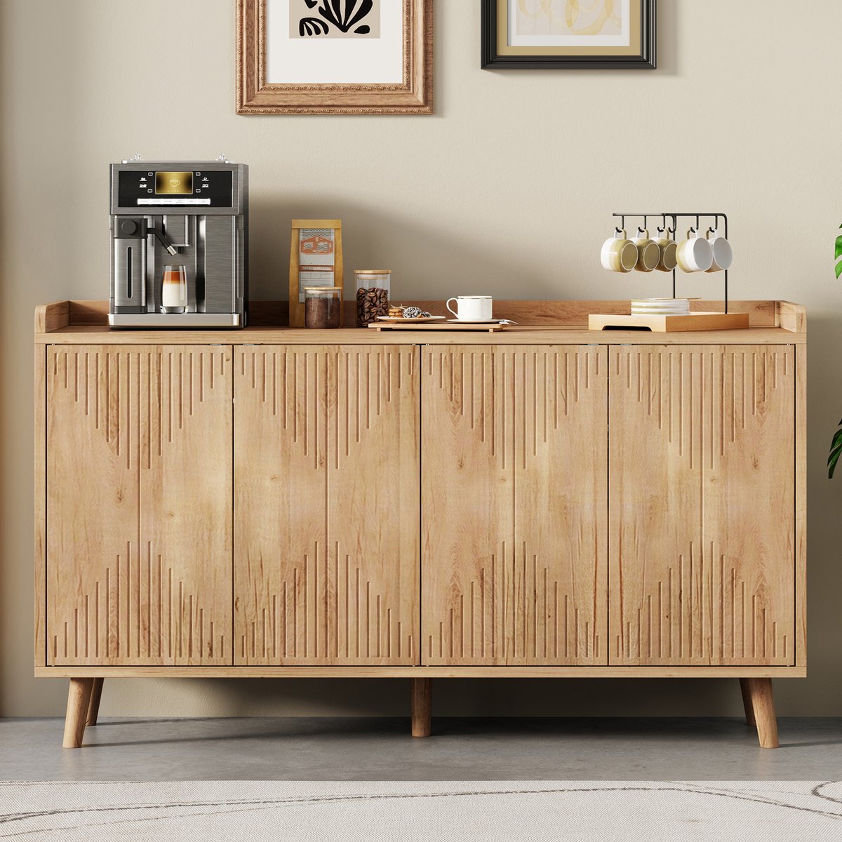 Clruro Dressoir - 140 x 40 x 84 cm - 4 Deuren - Verstelbare Planken - MDF