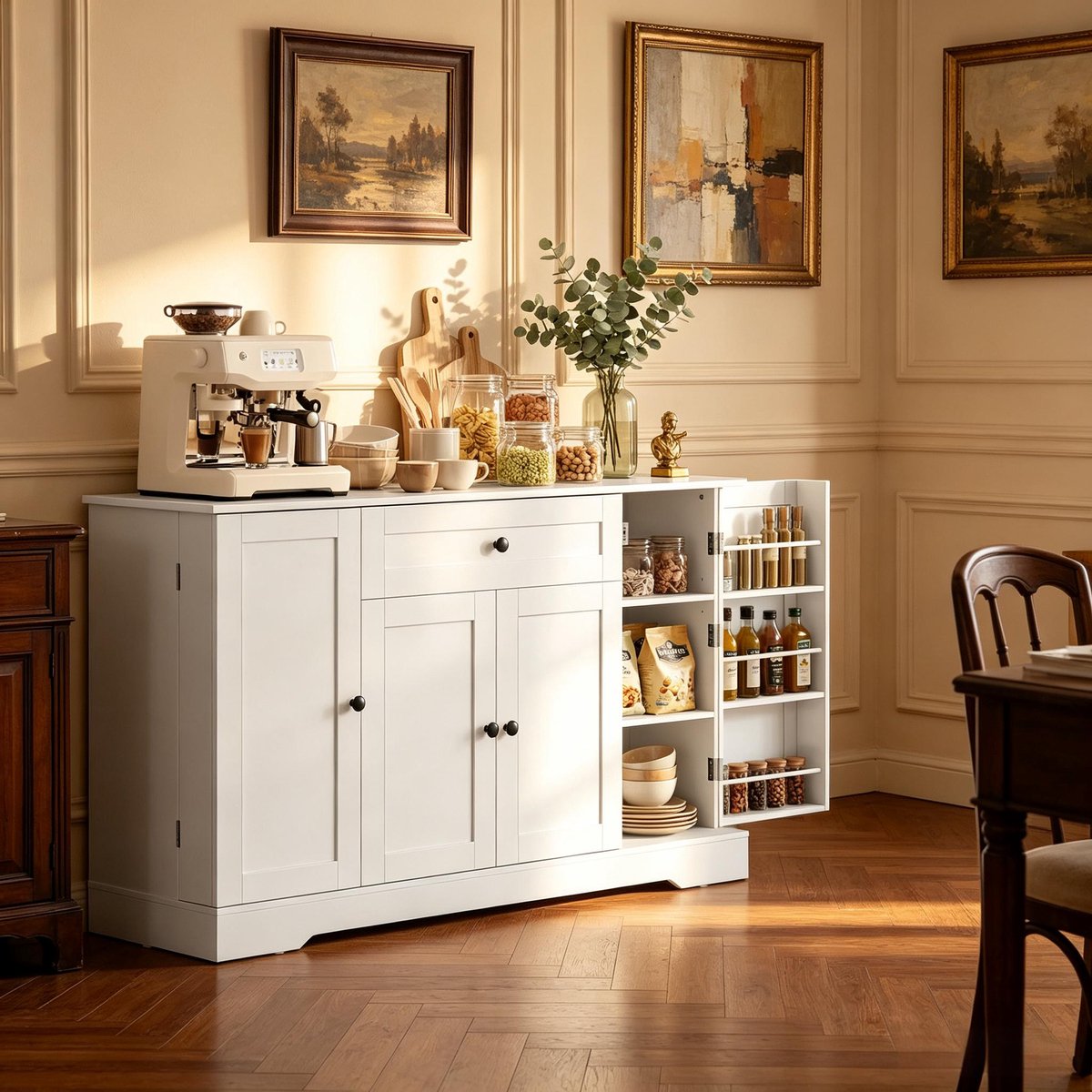 Clruro Dressoir - 140 x 40 x 80 cm - Lade en 4 Softclose Deuren - MDF en Spaanplaat - Wit
