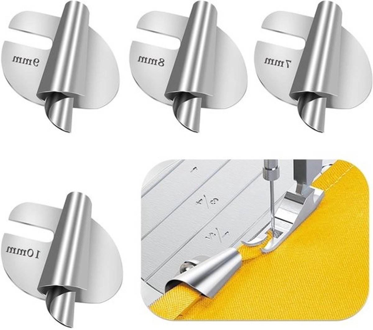 Naaivoetjes Set - Zoomvoetjes - Professionele Zomen Maken - Roestvrij Staal - 4 stuks 7-10mm - Zilver