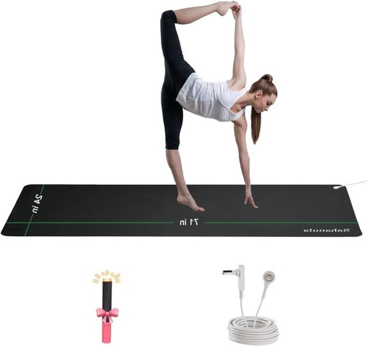 Aardingsmat - Therapie mat Aarding - Verbeteren Slaapkwaliteit - Geleidend Koolstofleer - 61 x 180 cm - Zwart