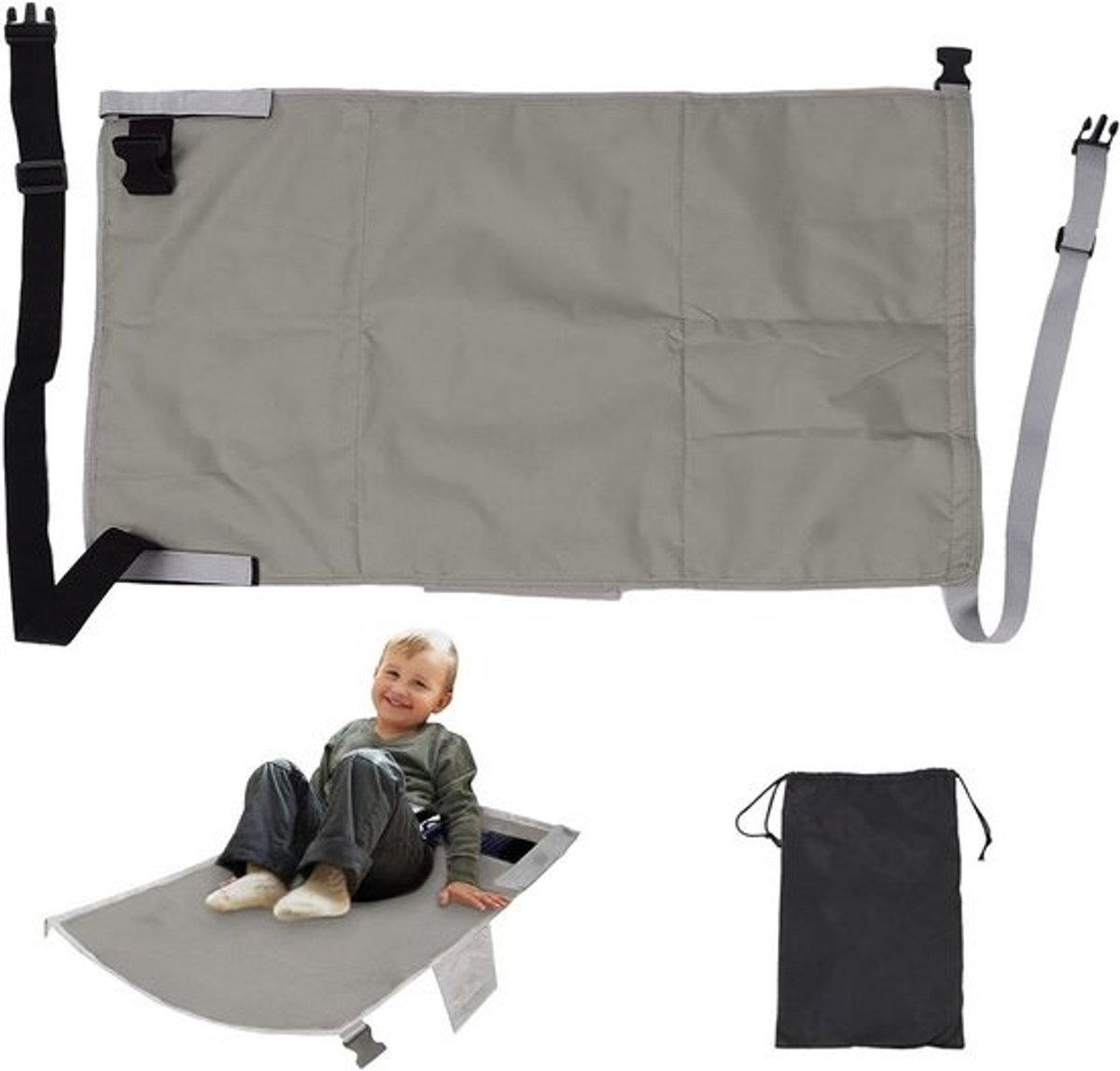 Kinder vliegtuig bed - Stoel verlenger - Comfortabel reizen - Opvouwbaar en draagbaar - 79x44cm - Grijs
