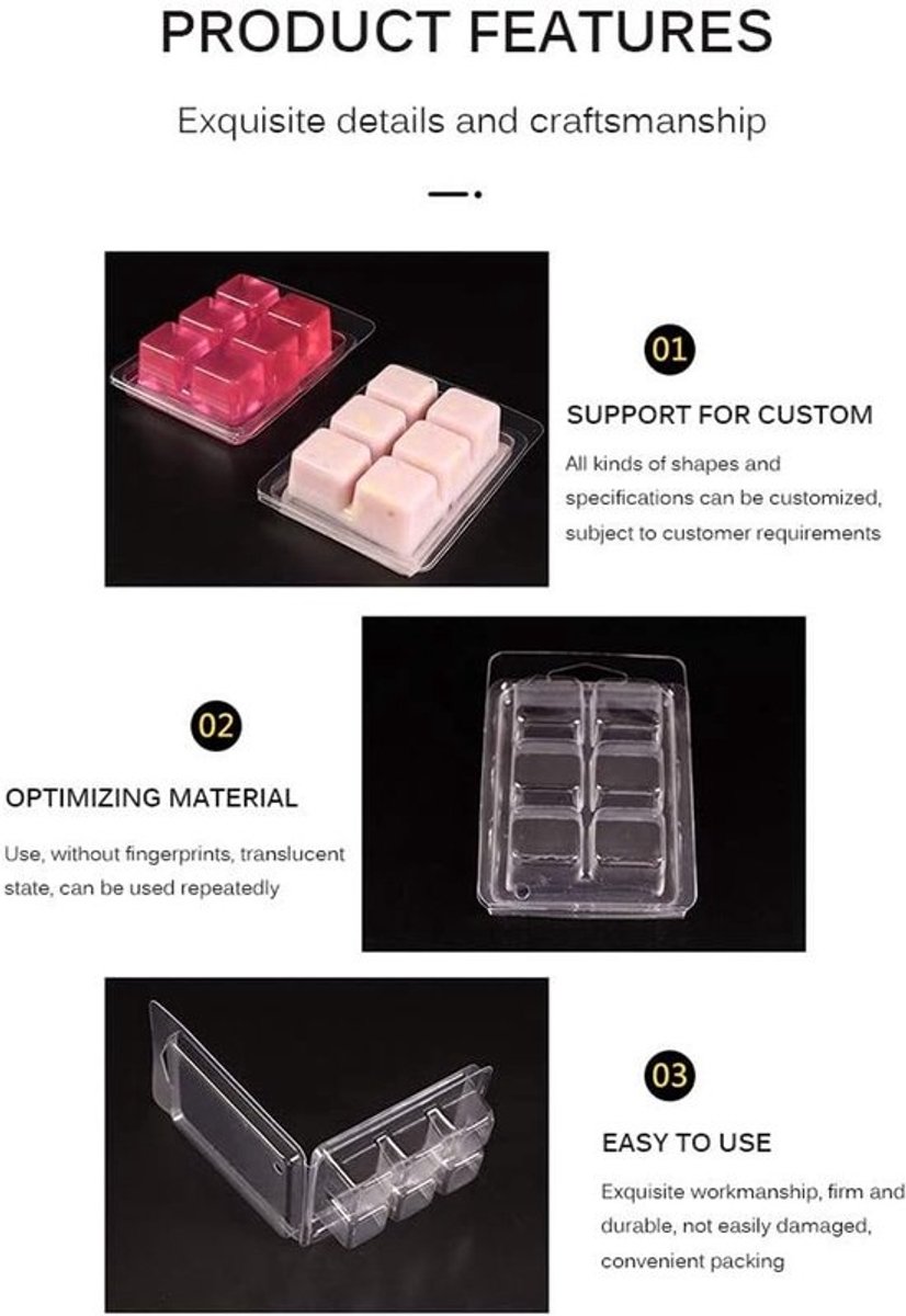 Wax Smelt Vormen - Clamshell Mallen - Kaarsen Maken - Herbruikbaar PET Materiaal - 60 Stuks - Transparant