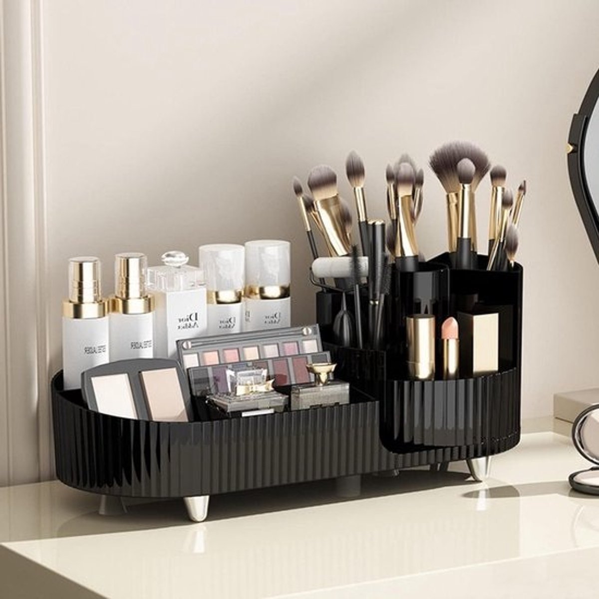 Make-up Organizer - Cosmetica Opberger - Aanrecht Organiseren - 360 Graden Draaibaar - 34.5cm Hoog - Zwart