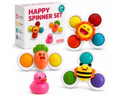 Femur® - Spinner - Fidget - Badspeelgoed - Baby Spinner - Baby - Speelgoed - 4 stuks - Badeend - Zuignap - Vrolijk - Happy - Sensorisch speelgoed - Speelgoed 1 jaar