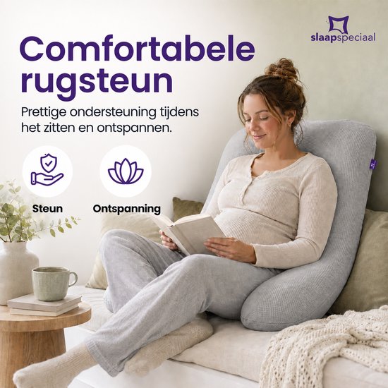 Slaapspeciaal XXL Zwangerschapskussen U-Vorm 140x75 cm - Ergonomisch Body Pillow & Zijslaperkussen - Afneembare Grijze Wafelhoes — afbeelding 3